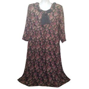 August Max 18 Floral‎ 90s Dress Sheer Red Roses Cosplay Grannycore Cottagecore